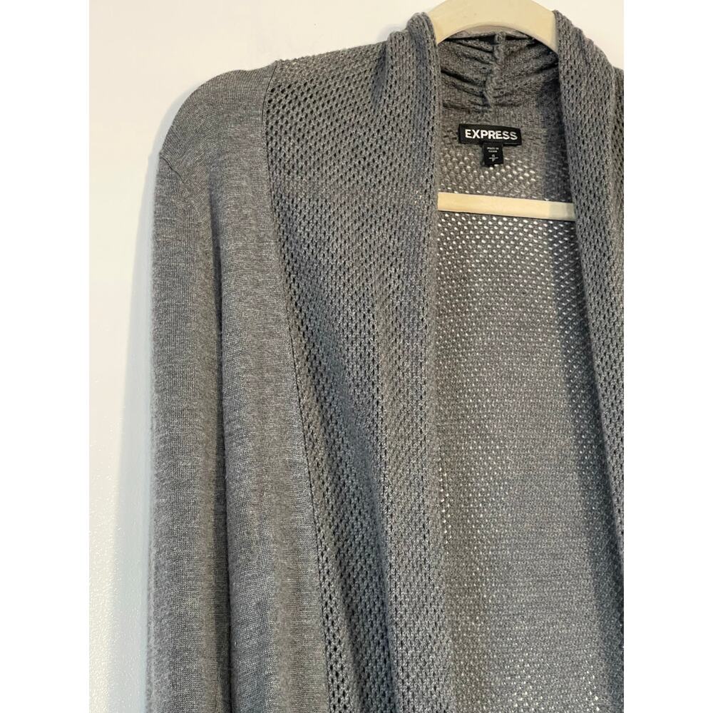 Express Open Front Cardigan Gray Mesh Small - image 4